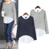 2017 Autumn New Women Blouses Casual Long Sleeve Blouse Patchwork Fake Two Pieces Shirts Plus Size 5XL Shirt Women Tops Blusas