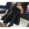 2017 Autumn Mini Black Plain Pleated Round Sexy Club Party O-Neck Fashion Casual Round Dress A-Line Bandage Dress Half Women
