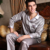 2017 autumn mens pajamas sexy silk sleepwear male short sleeve shorts 100% silk pajamas men homewear sets