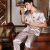 2017 autumn mens pajamas sexy silk sleepwear male short sleeve shorts 100% silk pajamas men homewear sets