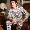 2017 autumn mens pajamas sexy silk sleepwear male short sleeve shorts 100% silk pajamas men homewear sets