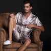 2017 autumn Men Satin Silk Pyjamas Set of T-shirt &amp; Shorts Male Sleepwear Leisure Home Clothing Plus Size