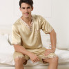 2017 autumn men silk pajamas sets of sleepshirt &amp; shorts adult sleepwear family casual home clothing plus
