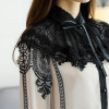 2017 Autumn Long Flare Sleeve Stand Collar Bow Tie Chiffon Shirts Women Elegant Vintage Lace Patchwork Chiffon Blouses Tops