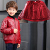 Size 90-170 Kids Tops Pu Fleece Leather Childrens Winter Jackets For Baby Boys Black Cool Outerwear Children's Pu Leather Coat