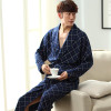 2017 New Spring Autumn Bathrobe Men Plaid Cotton Sleep Robe Long Sleeve Male Comfortable Casual Home Clothing Sleepwear Nighties