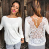 2017 Brand New Sexy Women's Longsleeve Loose Lace Back Casual Shirt Autumn Tops T-Shirt Fashion Women Clothes