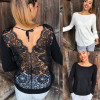 2017 Brand New Sexy Women's Longsleeve Loose Lace Back Casual Shirt Autumn Tops T-Shirt Fashion Women Clothes