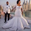 South African Mermaid Wedding Dresses Lace Appliques Plus Size Sheer Long Sleeves Bridal Gowns Satin Sweep Train Wedding Vestido