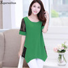 Soperwillton 2016 New Summer Women Lace Blouse Shirt Long Section Plus size 5XL Bottoming Shirt Lace Stitching Tops Blouses D086