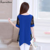 Soperwillton 2016 New Summer Women Lace Blouse Shirt Long Section Plus size 5XL Bottoming Shirt Lace Stitching Tops Blouses D086