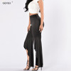 2016 New Women Vintage Irregular High Waist  Loose Solid Black Ruffle Elegant Casual Long Flare Wide Leg Pants