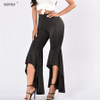 2016 New Women Vintage Irregular High Waist  Loose Solid Black Ruffle Elegant Casual Long Flare Wide Leg Pants