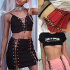 2017 Hirigin Women Sexy Skirts Summer Solid Bandage Fashion Ladies High Waist Lace up Suede Leather Pocket Short A-Line Skirt