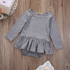 2016 Fashion Newborn Infant Kids Baby Girl Clothes Ruffles Tutu Skirt Long Sleeve Gray Bodysuit Jumpsuit Outfit
