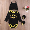 2016 Fashion Newborn Baby Boy Clothes Batman Cotton Romper+Shoes+Hat 3Pcs Outfits Set Bebes Clothing Set
