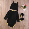 2016 Fashion Newborn Baby Boy Clothes Batman Cotton Romper+Shoes+Hat 3Pcs Outfits Set Bebes Clothing Set