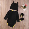 2016 Fashion Newborn Baby Boy Clothes Batman Cotton Romper+Shoes+Hat 3Pcs Outfits Set Bebes Clothing Set