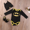 2016 Fashion Newborn Baby Boy Clothes Batman Cotton Romper+Shoes+Hat 3Pcs Outfits Set Bebes Clothing Set