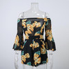 2016 Fashion Flared Sleeve Floral Print Jumpsuit Rompers Women Elegant Off Shoulder Sexy Summer Beach Short Overalls Playsuit 2016 Fashion Flared Sleeve Floral Print Jumpsuit Rompers Women Elegant Off Shoulder Sexy Summer Beach Short Overalls Playsuit