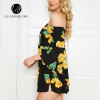2016 Fashion Flared Sleeve Floral Print Jumpsuit Rompers Women Elegant Off Shoulder Sexy Summer Beach Short Overalls Playsuit