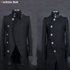 Cool Men's Fashion Patchwork Collar Epaulet Long Woolen Trench Coat with Belt 2017 Black/Dark Blue Autumn/Winter Slim Fit Coat