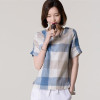 2017 New Summer kimono Casual Women Blouses Plus Size Loose linen Cotton Plaid Shirt round Neck Blusas Feminina Women tops