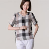 2017 New Summer kimono Casual Women Blouses Plus Size Loose linen Cotton Plaid Shirt round Neck Blusas Feminina Women tops