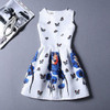 2017 New Summer Casual Dresses Women Sleeveless Vest Dress Lady Floral Print O Neck A Line Party Short Slim Dress Vestidos