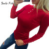 2017 New Style Women's Long Sleeve O-neck Shirts Velvet Blusas Solid Button Elegant Tops 4 Colors GV508