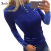 2017 New Style Women's Long Sleeve O-neck Shirts Velvet Blusas Solid Button Elegant Tops 4 Colors GV508