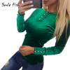 2017 New Style Women's Long Sleeve O-neck Shirts Velvet Blusas Solid Button Elegant Tops 4 Colors GV508