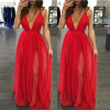 2016 Summer Women Casual Sexy Sleeveless Chiffon  Evening Party Dress Female Beach Backless Long Maxi Dress Red vestido de festa