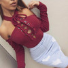 2016 New Winter Knitted Lace Up Bodysuit Women Off Shoulder Hollow Out Bodycon Jumpsuit Sexy Club Party Rompers Womens Jumpsuit