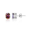 2016 New Wholesale 1.5ct Women Fashion Genuine Natural Fire Rainbow Mystic Topaz Earrings Stud Oval Solid 925 Sterling Silver