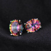 2016 New Wholesale 1.5ct Women Fashion Genuine Natural Fire Rainbow Mystic Topaz Earrings Stud Oval Solid 925 Sterling Silver