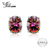 2016 New Wholesale 1.5ct Women Fashion Genuine Natural Fire Rainbow Mystic Topaz Earrings Stud Oval Solid 925 Sterling Silver