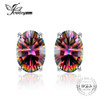 2016 New Wholesale 1.5ct Women Fashion Genuine Natural Fire Rainbow Mystic Topaz Earrings Stud Oval Solid 925 Sterling Silver