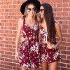 2016 new two pieces set floral print women jumpsuit romper Summer boho short playsuit Sexy backless girls overall