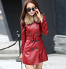 Real Raccoon Fur Leather Coat Women Leather Jacket  Long Slim Ladies Jackets Coats Outerwear Women's Leather Clothing Black
