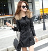 Real Raccoon Fur Leather Coat Women Leather Jacket  Long Slim Ladies Jackets Coats Outerwear Women's Leather Clothing Black