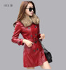 Real Raccoon Fur Leather Coat Women Leather Jacket  Long Slim Ladies Jackets Coats Outerwear Women's Leather Clothing Black