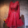 Real pictuer a line wine lace long sleeve short cocktail dress beading appliques sheer back sexy petite girls cocktail gowns Real pictuer a line wine lace long sleeve short cocktail dress beading appliques sheer back sexy petite girls cocktail gowns