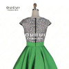 Real Photos Long Ball Gown Prom Dress Evening Cap Sleeve Full Crystal Handmade Gown Party OL102928