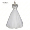 Real Photos Ivory Color Crystal Short Sleeves Ball Gown Formal Long Prom Dress Evening Party OL102911 vestidos de festa
