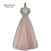 Real Photos Ivory Color Crystal Short Sleeves Ball Gown Formal Long Prom Dress Evening Party OL102911 vestidos de festa