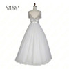 Real Photos Ivory Color Crystal Short Sleeves Ball Gown Formal Long Prom Dress Evening Party OL102911 vestidos de festa