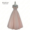 Real Photos Ivory Color Crystal Short Sleeves Ball Gown Formal Long Prom Dress Evening Party OL102911 vestidos de festa
