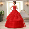 Real Photo vestido de noiva de 2017 New Koreal Style Flowers Strapless Pink Red Princess bridal Wedding Dress Lace Up Ball Gown