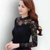 S-5XL Lace Blouse 2018 Women Blouses Shirts Elegant Black White Crochet Long Sleeve Blouse Shirt Chemise Femme Ladies Tops B803